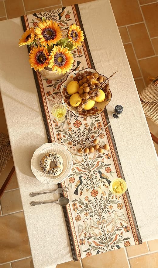 bilin gaier Designer French Linen Extra Long Table Runner, Floral Pattern - Image 8