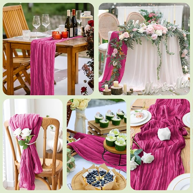 Cheesecloth Table Runner Fushia 10FT Boho Gauze Runner, 12 Pack | 120 Inch - Image 7