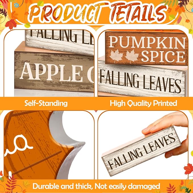 Moucuny 4 Pcs Fall Decor Wooden Maple Leaf Decoration Thanksgiving Tiered Tray - Image 6