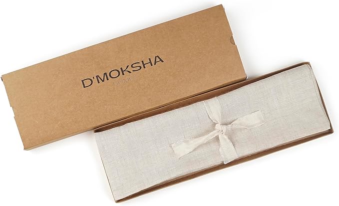 D'Moksha Homes Linen Table Runner 48 Inches - 100% Pure Linen Light Natural Table Runner 14 x 48 Inch for Coffee Tables, Dresser, Valentines, Spring, Easter - Machine Washable