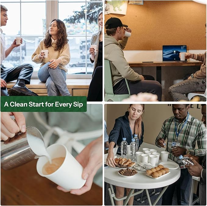 Small Paper Cups 8 oz Coffee Cups Disposable, 200 Pack Leak Proof Hot Cups, 300GSM Thickened White Disposable Cups, Unbleached Small Drink Cups for Everyday Office Coffee Bar Supply Party Essentials