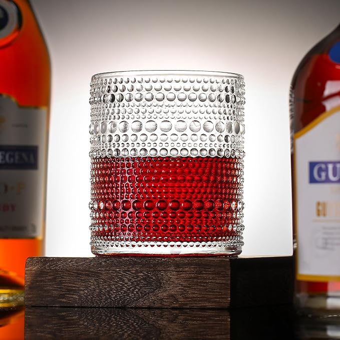 Glassware Set of 6, 13 OZ/390ml Hobnail Kitchen Glassware, Embossed Vintage Glass for Water, Cocktail, Soda, Beverage, Juice