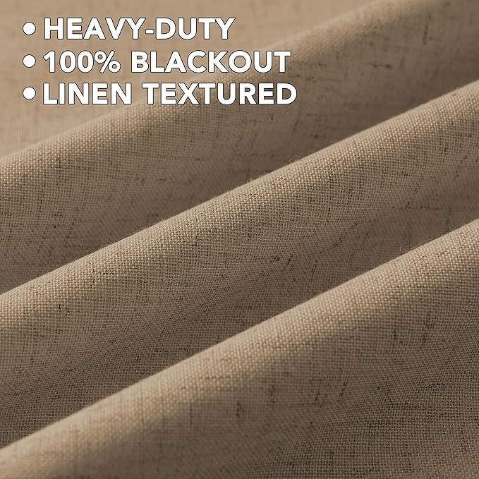 H.VERSAILTEX Linen Curtains 100% Blackout Curtains for Bedroom 63 inch Long Full Light Blocking Nature Linen Blended Window Curtains for Living Room Nickel Grommet (2 Panels, Heathered Macchiato)