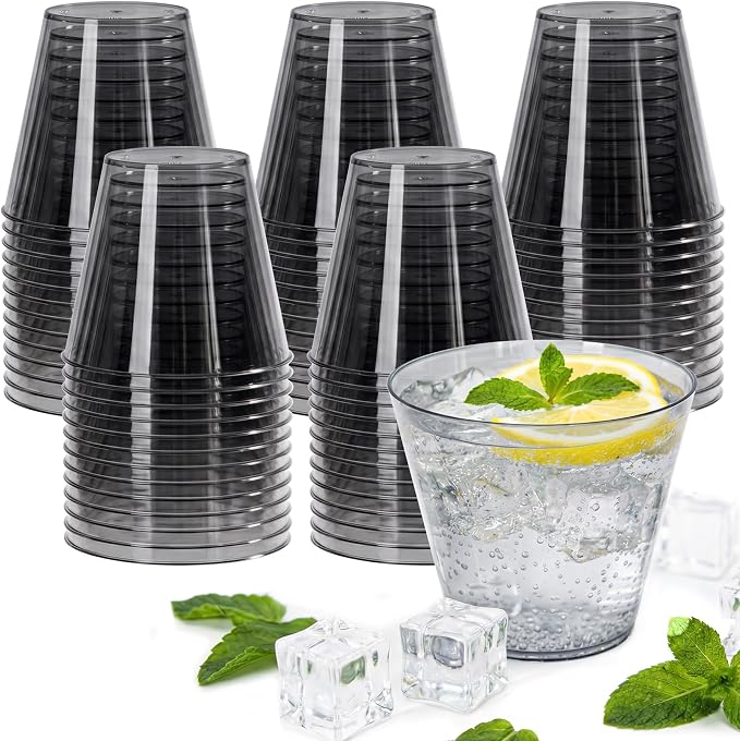 50 Pack 9oz Transparent Black Plastic Cups, Fancy Disposable Cocktail Cup | by Unknown