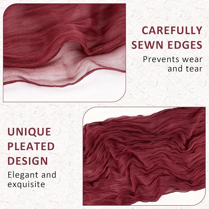 Cheesecloth Table Runner, 120 Inch 10 FT, Burgundy | 1 Pack, 35x120 Inches Boho - Image 4