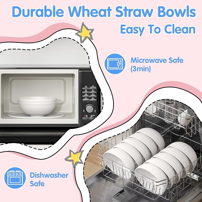 Quatish 4 PCS Unbreakable Cereal Bowls, Dishwasher & Microwave Safe Wheat Straw - Image 3