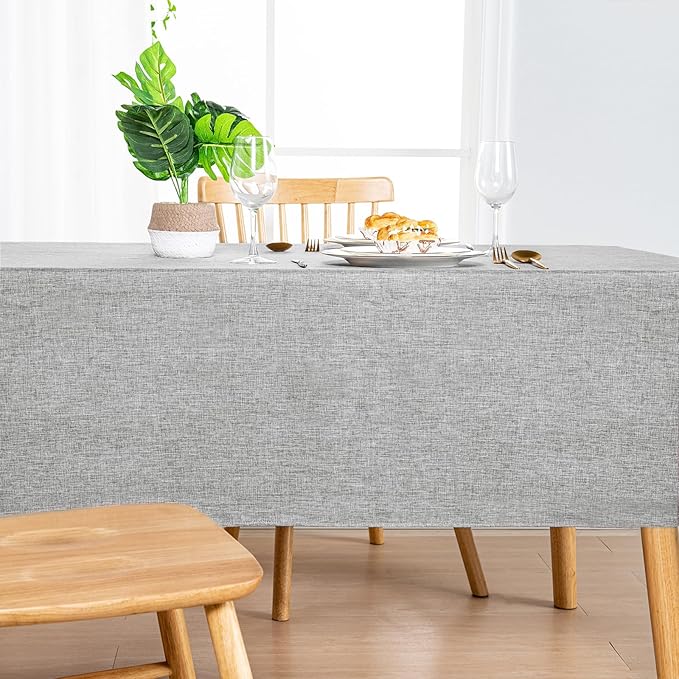 Hiasan Faux Linen Rectangle Tablecloth - Wrinkle and Stain Resistant Washable Table Cloth for Kitchen Dining Room Holiday Table Cover for Dinner, Light Grey, 54 x 108 Inch
