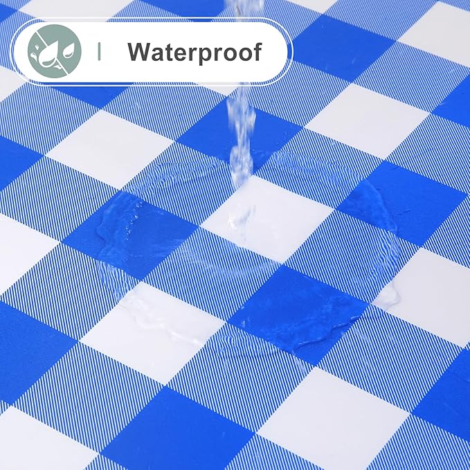 misaya Square Waterproof Vinyl Table Cloth, Buffalo Flannel Backed Tablecloth, Wipeable Plastic Table Cover for Seaside, Picnic, Outdoor (60" x 60", White and Blue)