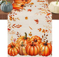 Orange Pumpkins Table Runners 72 Inches Long, Fall Thanksgiving Cotton Linen by Edwiinsa