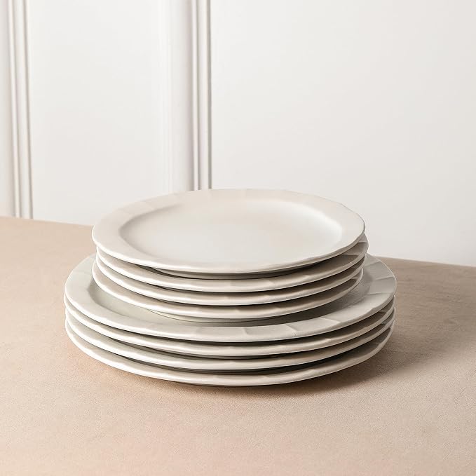 Stone Lain Oasis Stoneware 24 Piece Dinnerware Set, Home Kitchen Dish Set with Dinner Plates, Salad Plates & Bowls - Service for 8, White