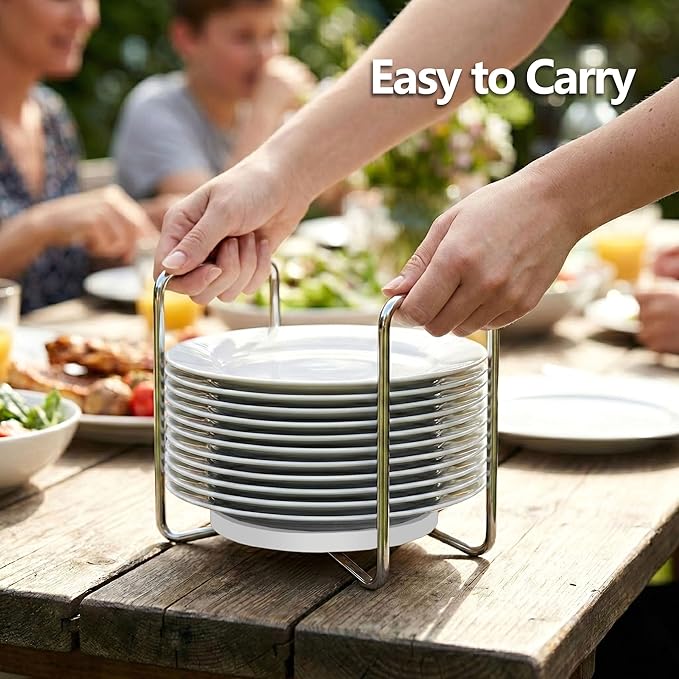 Adjustable Dish Rack for Kitchen Counter - Bamboo Plate Holder Organizer for Cabinet Wooden Bowl Organizer Stainless Steel Plate Stand Storage for Kitchen Drawer Countertop Cupboard Shelf RV