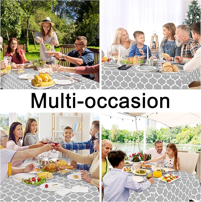 Smiry Rectangle Table Cloth, Waterproof Vinyl Tablecloth with Flannel Backing for Rectangle Tables, Wipeable Spillproof Plastic Tablecloths for Dining, Camping and Indoor (52"x70", Light Grey)