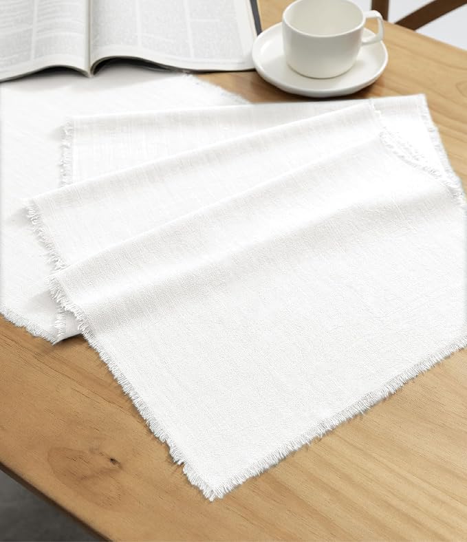 Vitalizart White Table Runner 14" x 120" Long Slub Texture Cotton Linen | Soft by Vitalizart