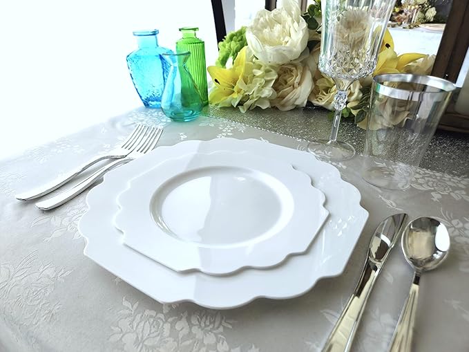 " OCCASIONS " 80 Plates Pack,(40 Guests) Heavyweight Wedding Party Disposable Plastic Plates Set -40 x 10.5'' Dinner + 40 x 8'' Salad/Dessert Plate (Imperial White)