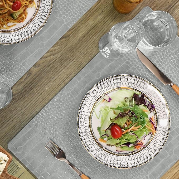 Set of 6 Faux Leather Placemats, PU Table Mats, Waterproof, Stain Resistant, Heat Resistant, Easy to Clean for Kitchen Dining Table,Conference Table