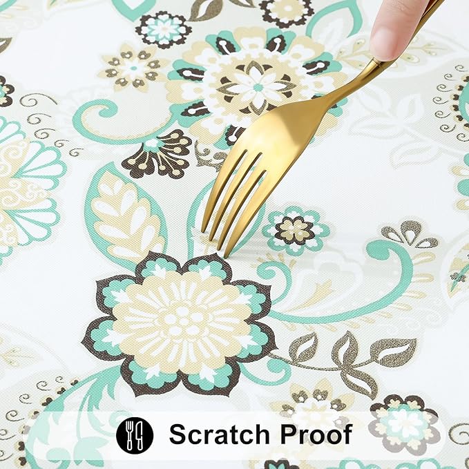Smiry Rectangle Table Cloth Cover, Waterproof Elastic Fitted Picnic Tablecloth for 6 Foot Tables, Wipeable Flannel Backed Vinyl Tablecloths for Camping, Dining, Outdoor (Teal & White, 30" x 72")