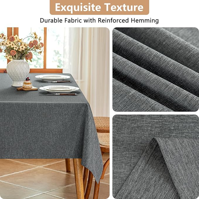 Faux Linen Fabric Rectangle Grey Table Cloth Textured Stain Resistant & Washable Gray Rectangular Tablecloth Reusable for Dining Kitchen Party 54 x 72 Inch