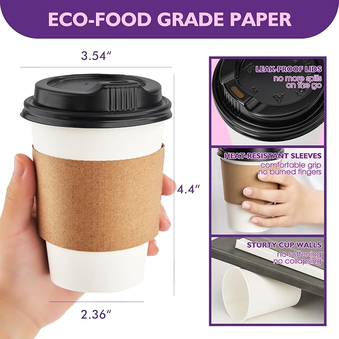 12 oz 50 Pack Disposable Coffee Cups - Image 2