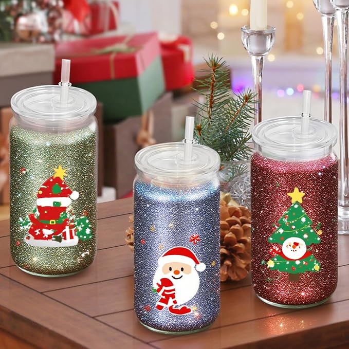 8 PCS Plastic Snow Globe Tumbler, 16Oz Pre-Drilled Double Wall Snowglobe Cup | - Image 5