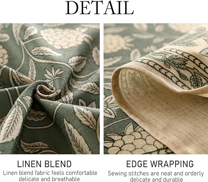 ISAENNE Designer Grayish Green Linen Extra Long Tablecloth Rectangle,Floral Stain Resistant Table Cloth,Fall Vintage Decor Tablecloths for Dining Thanksgiving Kitchen,67"*118"-Andrew A