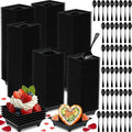 800 Pcs Mini Appetizer Plates with Spoons 2.44" x 2.44" Disposable Mini Dessert Plates Plastic Appetizer Bowls Tiny Serving Trays for Valentines Day Party Birthday, Wedding