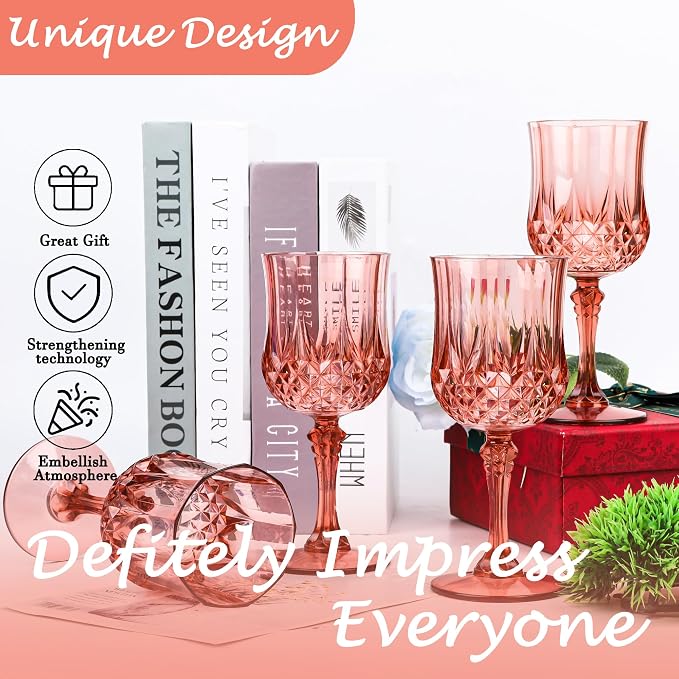 24Pack Plastic Wine Glasses, 7oz Vintage Goblets - Image 4