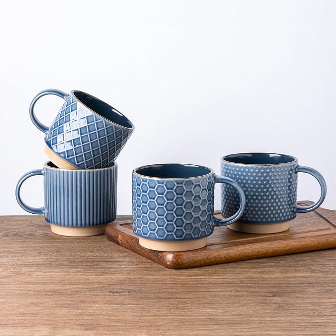GBhome 15 OZ Stackable Coffee Mugs Set of 4, Ceramic Coffee Cups Set | 4 by GBhome