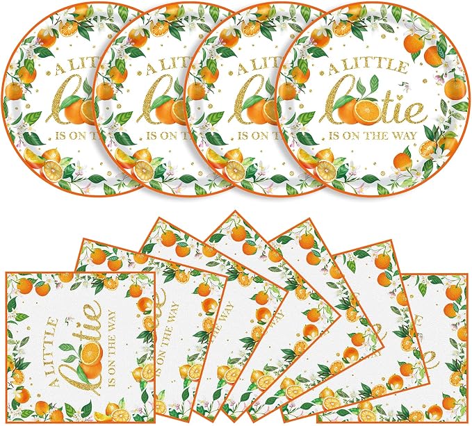 40 Pcs Little Cutie Baby Shower Plates and Napkins Party Supplies by KFJBPB