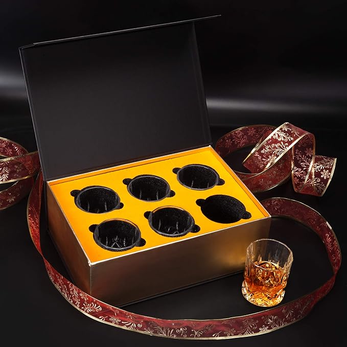 KANARS Whiskey Glasses Set of 6 with Elegant Gift Box,10 Oz Premium Old Fashioned Crystal Glass Tumbler for Liquor, Scotch, Cocktail or Bourbon Drinking, Gifts for Birthday Thanksgiving Christmas