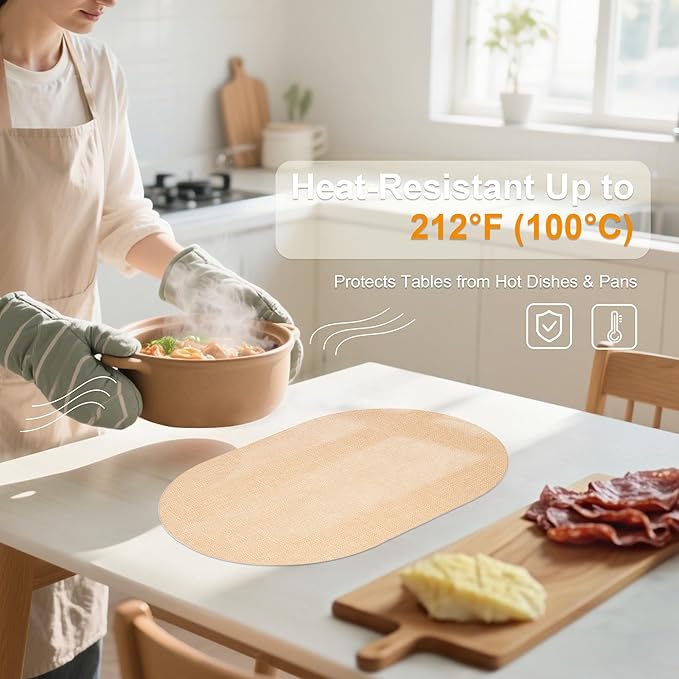 Oval Placemats for Dining Table Set of 6, Washable Leather Table Mats, Waterproof Heat-Resistant Non-Slip Kitchen Placemats, Simple Style Oval Design