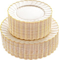 YOUBET 100PCS Ivory and Gold Scalloped Plastic Plates by YOUBET