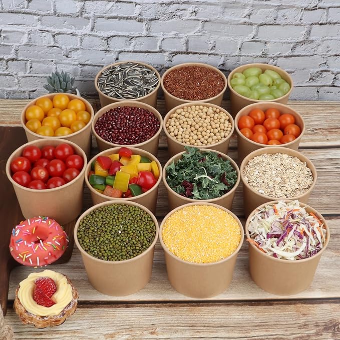 20 oz Disposable Kraft paper bowls with lids, Food containers Soup Bowls Party Supplies Treat Bowls 45 Pack