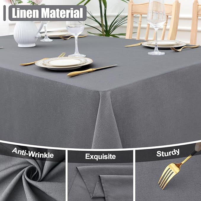 Smiry Square Table Cloth Linen Textured, Waterproof Spillproof Anti-Wrinkle Burlap Tablecloth, Washable Decorative Fabric Table Cover for Dining, Party, Banquet, 54 x 54 Inch, Grey