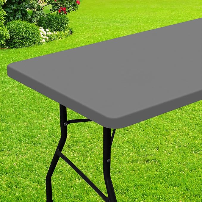 Smiry Rectangle Picnic Table Cloth, Waterproof Elastic Fitted Tablecloths for 8 Foot Tables, Washable Polyester Table Cover for Camping, Indoor and Outdoor (Grey, 30"x96")