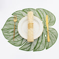 Evevda Green Leaf Shaped Vinyl Placemats for Dinner Table Set of 4 Plastic Green Place Mats Wipeable 6Pcs Table Mats for Wedding Annersary Dinner Table Decoration Mats