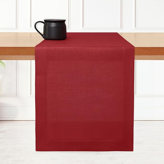 D'Moksha Homes Linen Red Table Runner 132 Inches Long - 100% Pure Linen Extra Long Table Runner 14 x 132 Inch for Valentines, Spring - Machine Washable