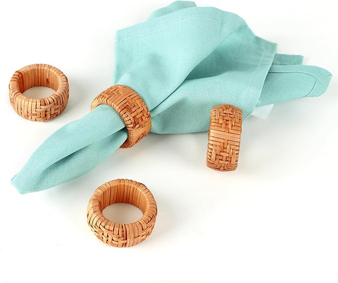 12-Piece Hand Woven Napkin Ring - Farmhouse Rustic Serviette Holder for Dining, Easter, Birthday, Thanksgiving, Christmas & Party Décor - Fall Rustic Rings, Napkin Holder Buckles(Brown) - CLEENTABLE