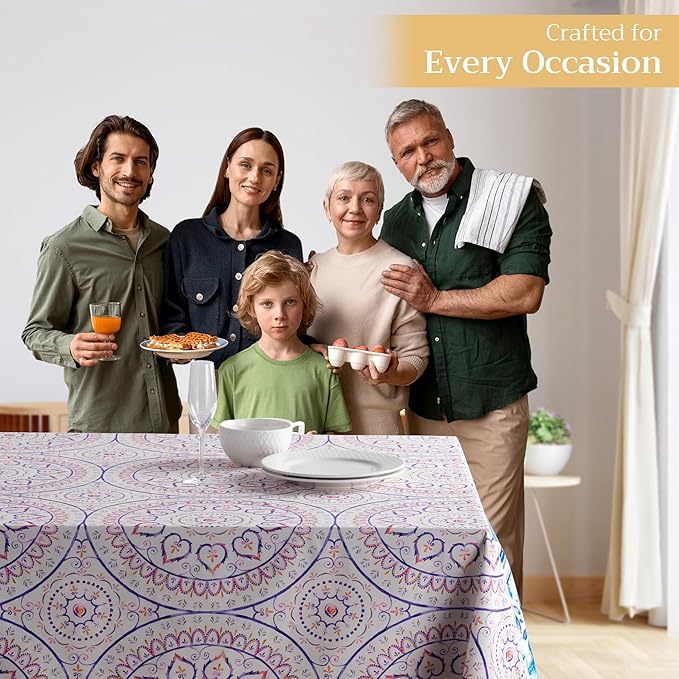 Maison d' Hermine Table Cloth Rectangle Table 100% Cotton 60 x 108 Inches Tablecloth Reusable Decorative for Dining Room Farmhouse Home Valentines Day Decorations Spring Summer - Mandala