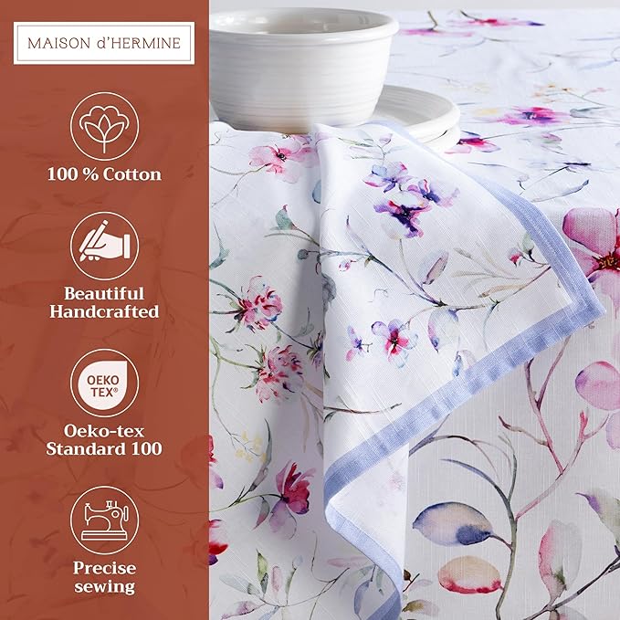 Maison d' Hermine Cloth Napkins Set of 4 100% Cotton Everyday Reusable Square Napkins Cloth Washable Dinner Party Wedding Restaurant Valentines Day Decorations Spring/Summer (Summer Floral, 20" x 20")