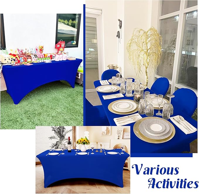 HAISIWLKJ 3 Pack Table Cloth 8ft Royal Blue Tablecloths for Rectangle Folding Table Spandex Fitted Stretch Cover Wrinkle Resistant Washable Protector for Party, Wedding, Banquet, Festival.