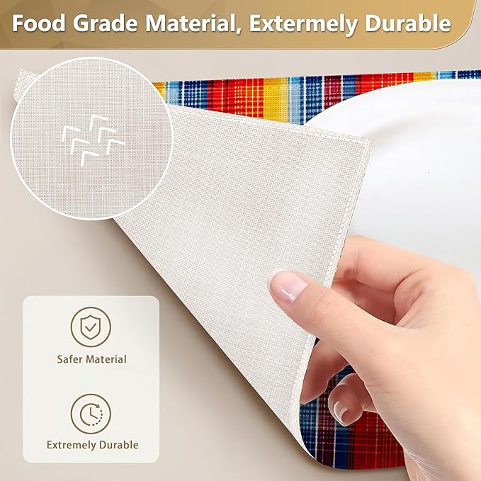 Placemats Set of 6 Linen Washable Kitchen Dining Colorful Mexican Stripes Lines Table Mats Stain Heat-Resistant Desktop Décor Place Mats for Home Party Indoor 12x18 in