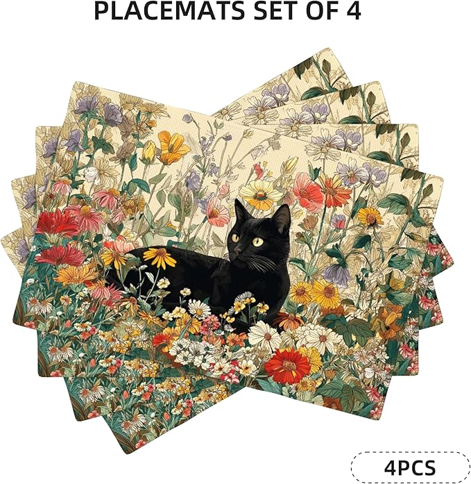 Cat Placemats Set of 4 Washable Table Place Mats for Dining Kitchen Party Decor