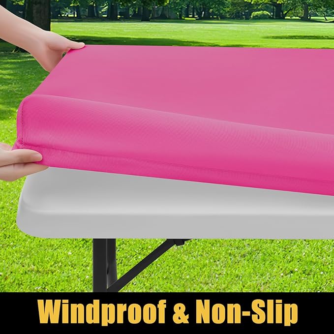 Smiry Rectangle Picnic Table Cloth, Waterproof Elastic Fitted Tablecloths for 5 Foot Tables, Washable Polyester Table Cover for Camping, Indoor and Outdoor (Rose Pink, 30"x60")