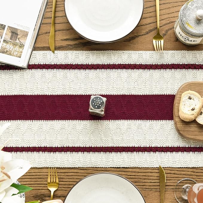 Artoid Mode Red Rustic Woven Table Runner 12x72 Inch | Holiday Farmhouse - Image 3