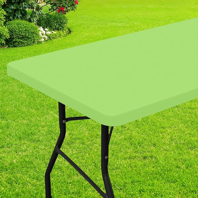 Smiry Rectangle Picnic Table Cloth, Waterproof Elastic Fitted Tablecloths for 8 Foot Tables, Washable Polyester Table Cover for Camping, Indoor and Outdoor (Lime Green, 30"x96")