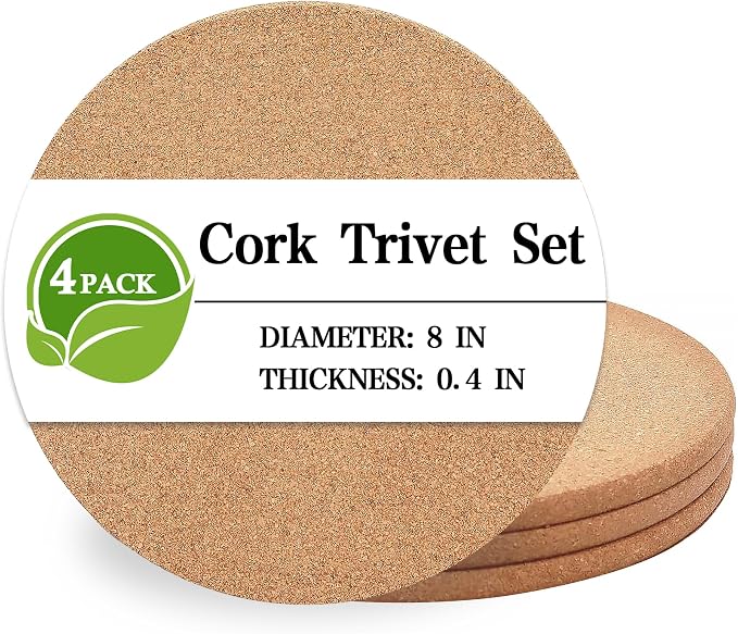 Cork Trivet, 4 Pack High Density Thick Cork Coasters Set by Unknown