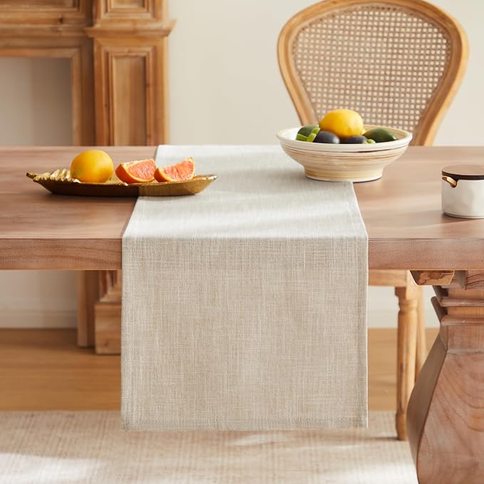 Rustic Cotton Linen Table Runner, 13x48 Inches Taupe | Farmhouse Style Linen - Image 5