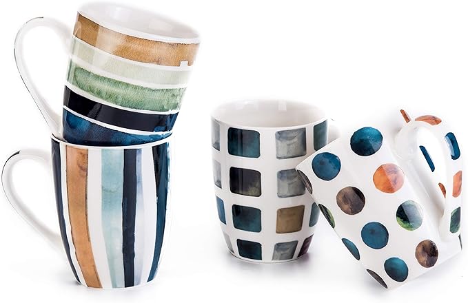 Set of 4 11.5oz Marble Patterns Coffee Mugs, Ceramic Tea Cup Set. by MACHUMA