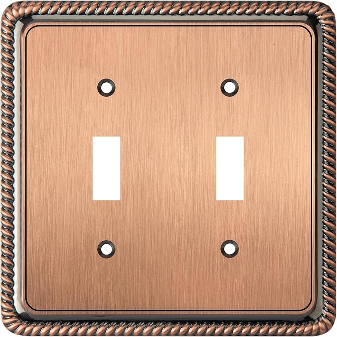 Henne Bery Rope Edge Decorative Wall Plate Switch Plate Outlet Cover (Double Toggle, Antique Copper)