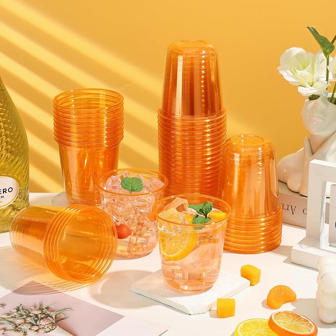 KesaPlan 100Pcs 12oz Orange Plastic Party Cup, Disposable Wine Cocktail Cup | - Image 5